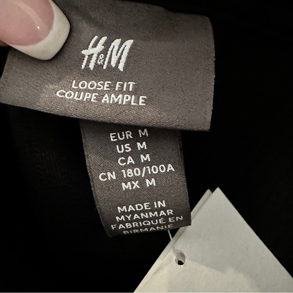 H&M Loose Fit Black Ribbed Hoodie Sweatshirt Soho Heights Logo Size M - Picture 4 of 14